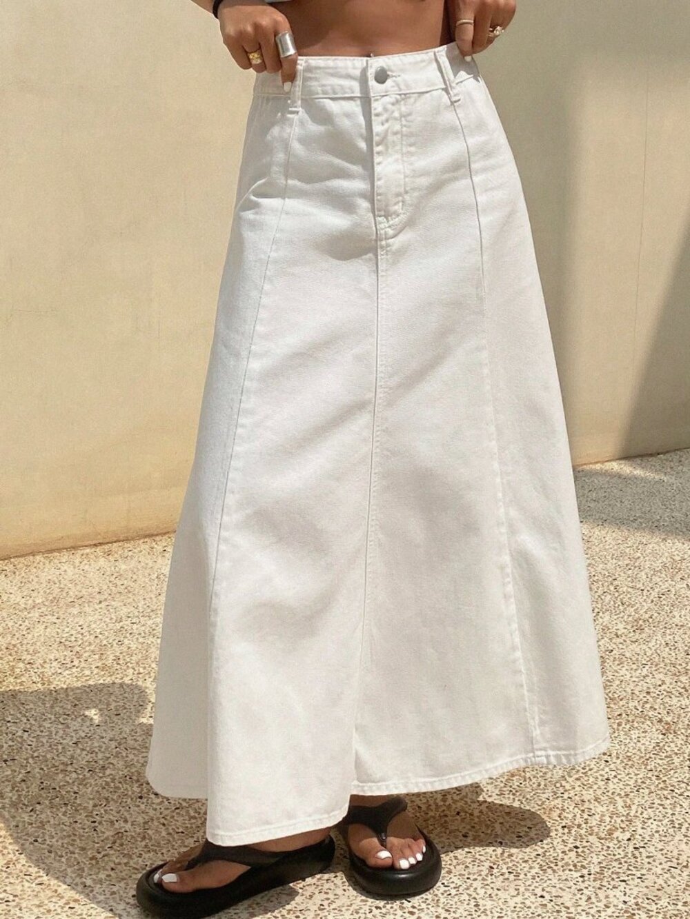 White Casual Women's Plain A-Line Denim Skirt - Picture 6 of 9